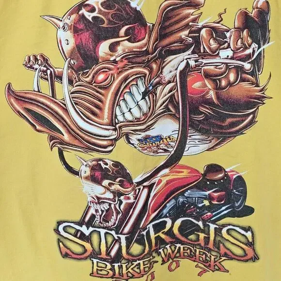 Sturgis Rally 2007 Yellow Sleeveless Denim Motorcycle Bike Week Shirt Mens 5XL - Picture 4 of 12